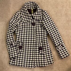 🤍💜 Vintage Y2K Soia & Kyo Houndstooth Wool Blend Pea Coat Purple Grey L Fits M